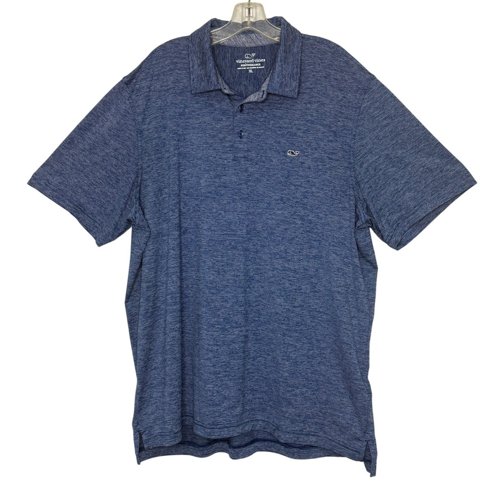 Vineyard Vines Performance Polo Men XL Navy Blue Stripe Golf Shirt Short Sleeve
